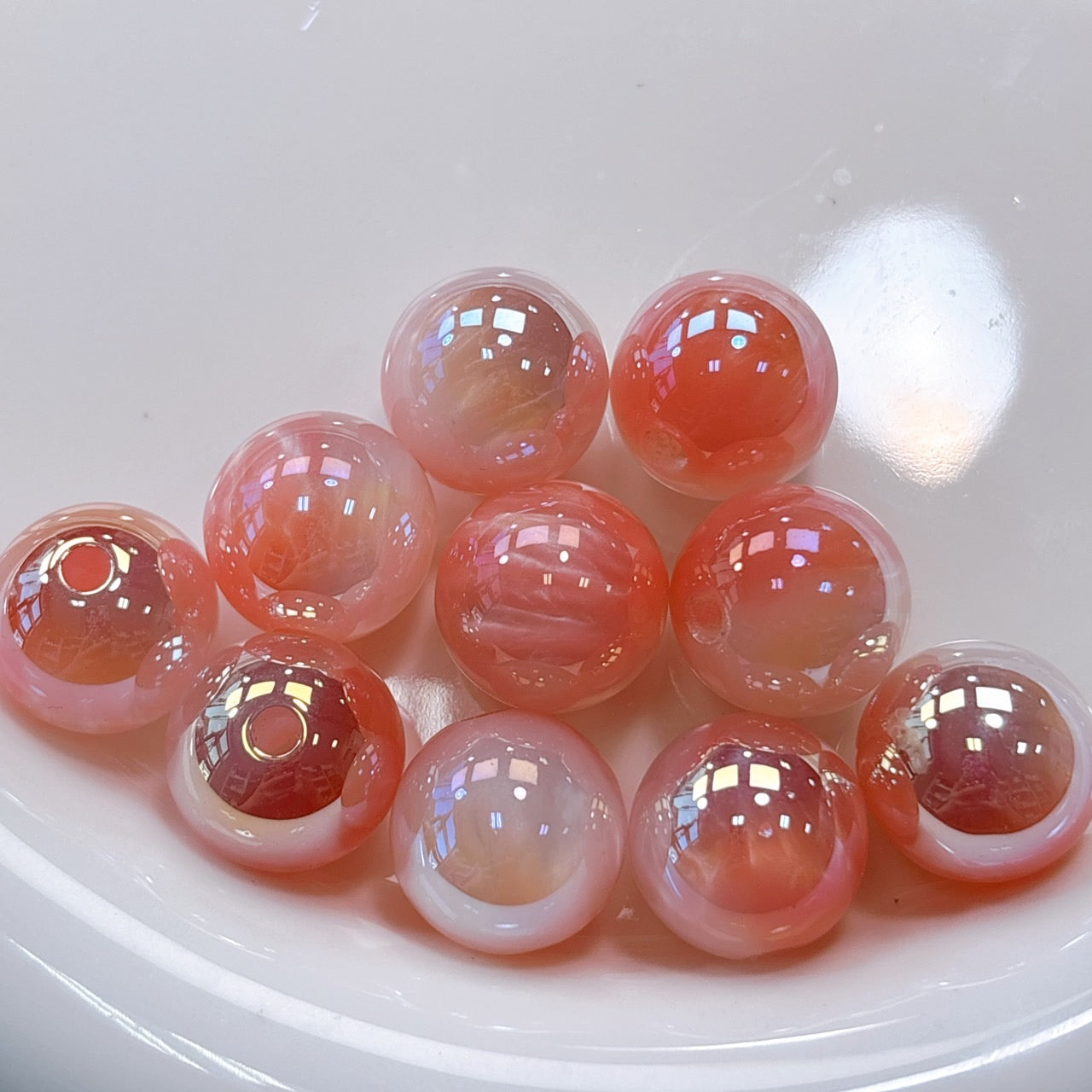 シラーミラージュシリーズ No.8ピンク×ホワイト 光学ビーズ 16㎜