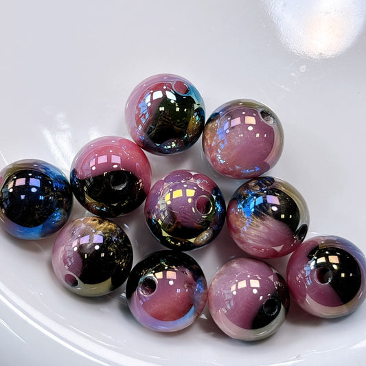 シラーミラージュシリーズ No.10ブラック×パープル 光学ビーズ 16㎜