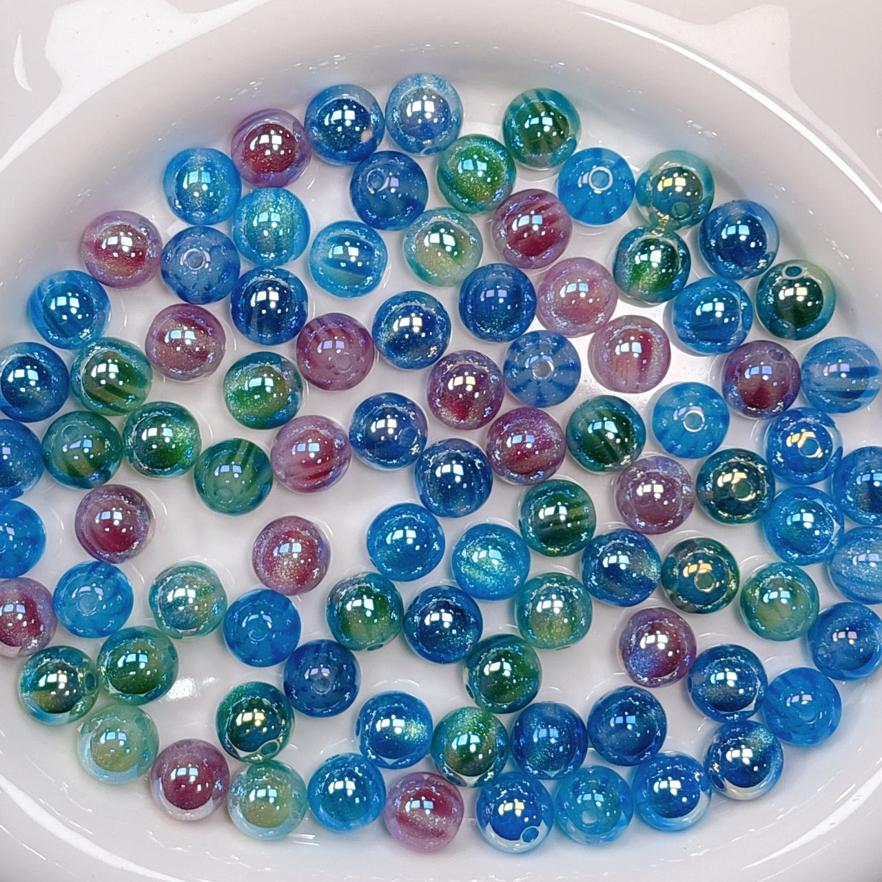 ふんわり縞模様 ブルー系MIX 光学ビーズ 12㎜