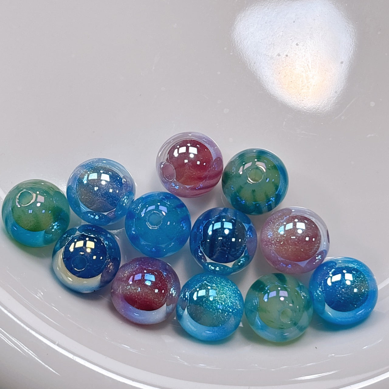 ふんわり縞模様 ブルー系MIX 光学ビーズ 12㎜