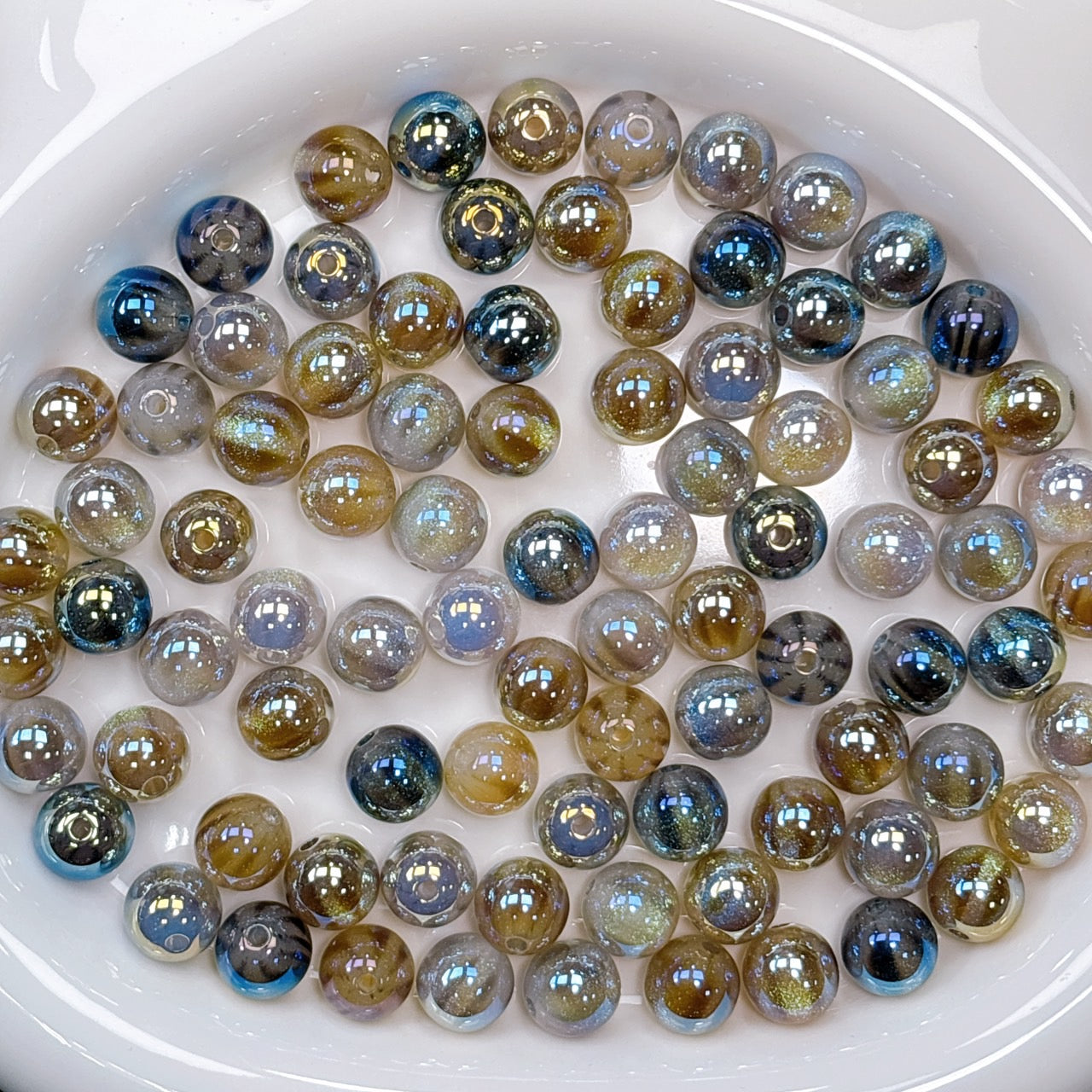 ふんわり縞模様 ブラック系MIX 光学ビーズ 12㎜