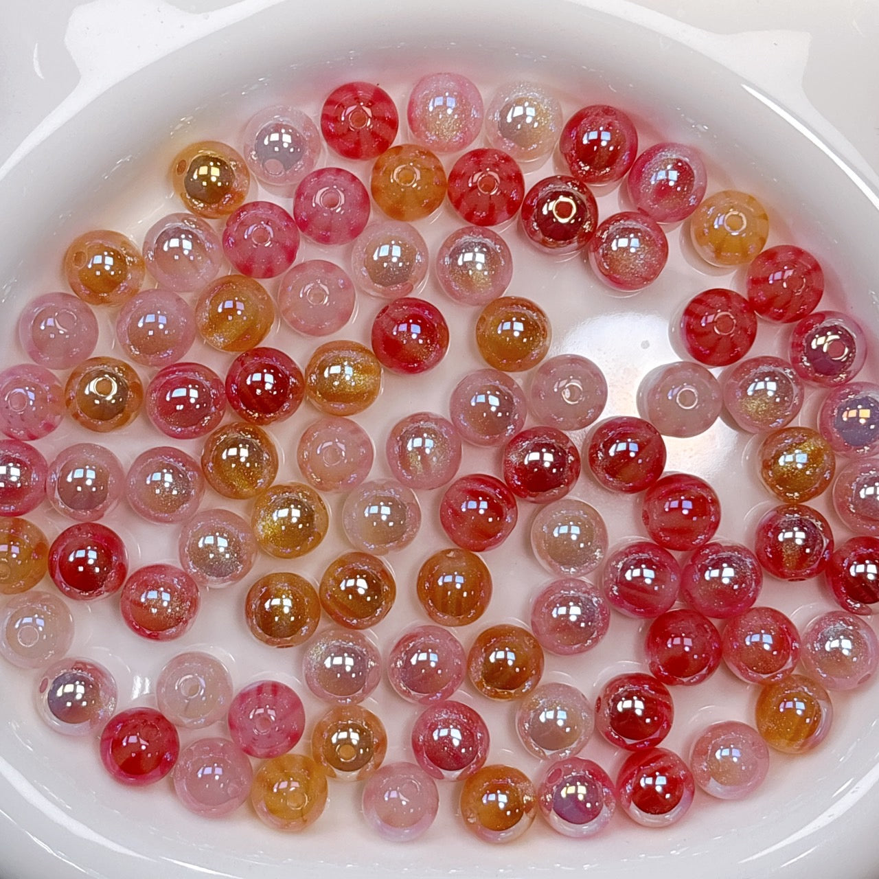 ふんわり縞模様 ピンク系MIX 光学ビーズ 12㎜
