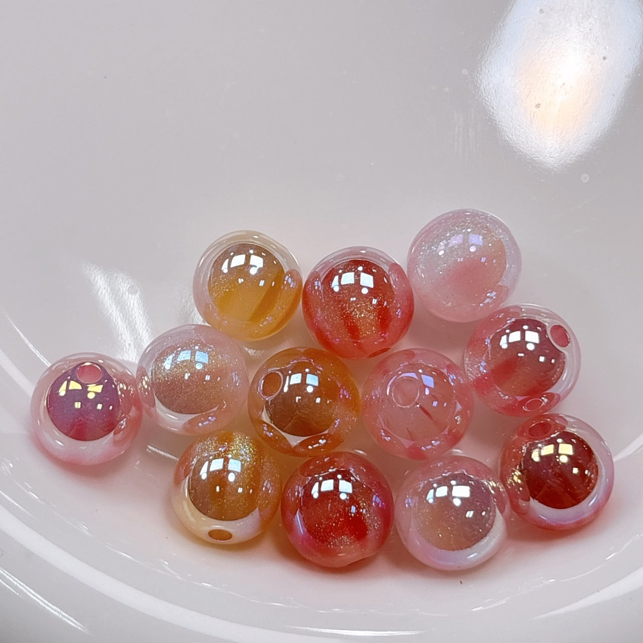 ふんわり縞模様 ピンク系MIX 光学ビーズ 12㎜