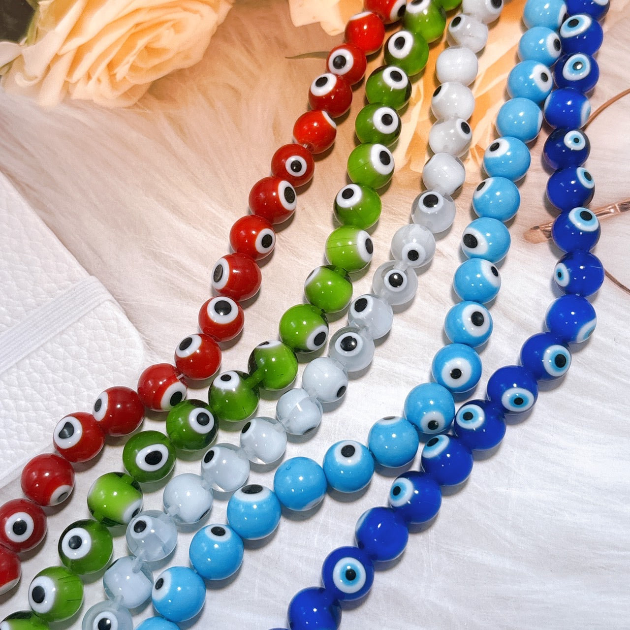 【超特価】🧿目玉ビーズ(ナザールボンジュウ) お守り・厄除け・魔除け 瑠璃ガラス製 10㎜