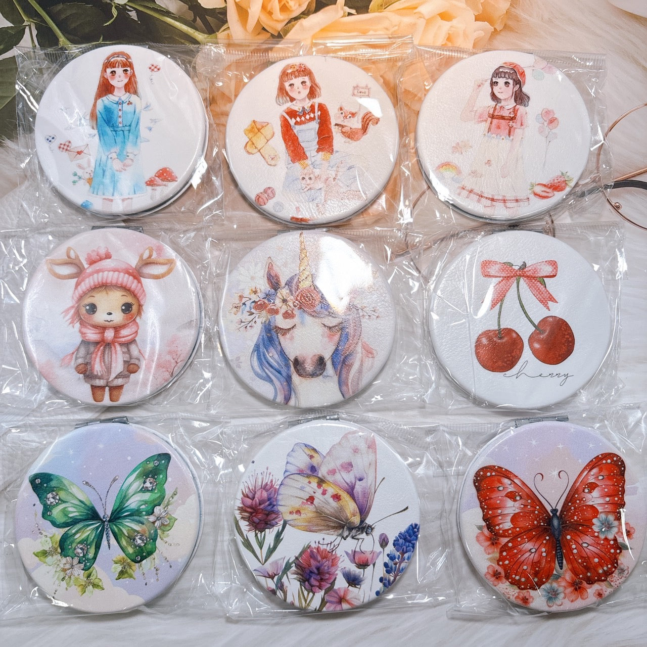 【特価】高品質 マグネット付きステンレス製 両面コンパクトミラー