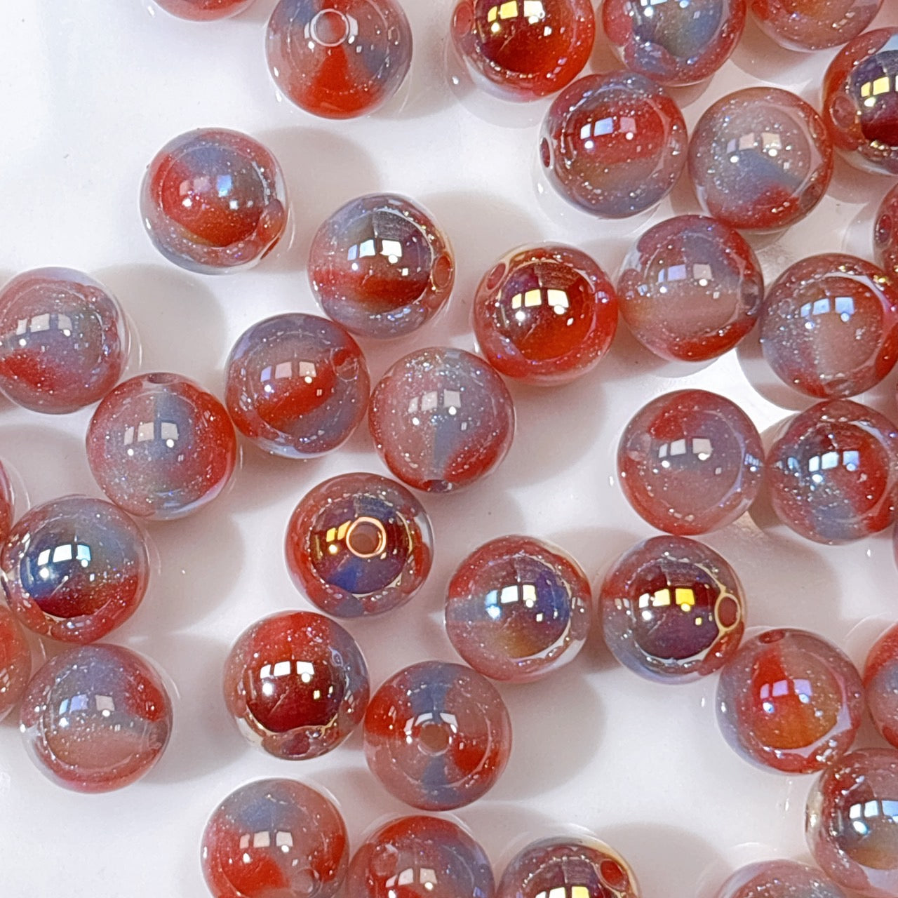 煌線飴シリーズ No.1赤系 光学ビーズ 10㎜