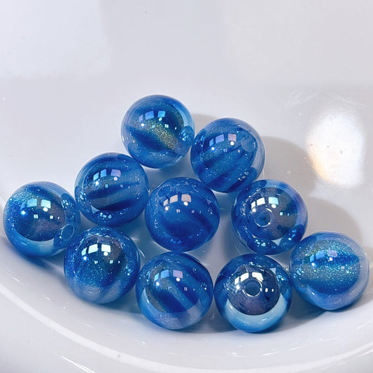 ふんわり縞模様 青色 光学ビーズ 16㎜
