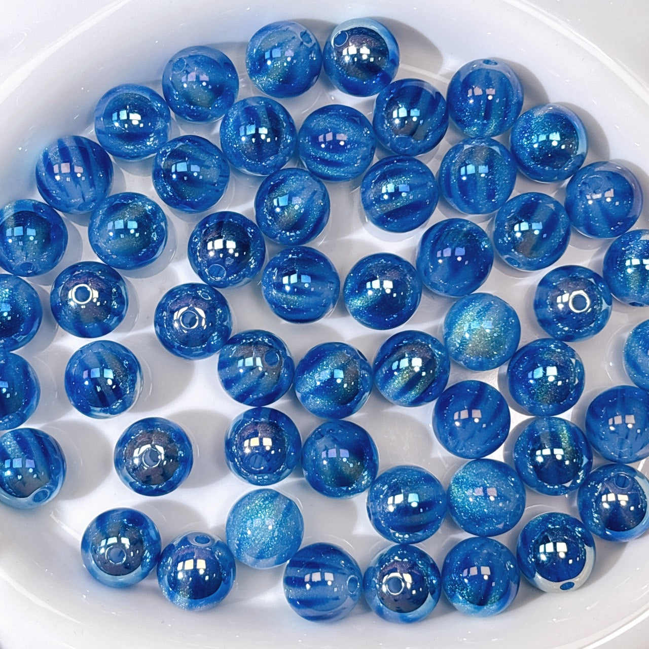 ふんわり縞模様 青色 光学ビーズ 16㎜