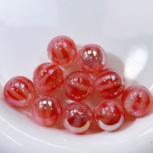 ふんわり縞模様 赤色 光学ビーズ 16㎜