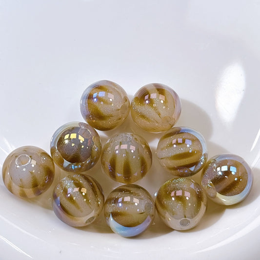 ふんわり縞模様 茶色 光学ビーズ 16㎜