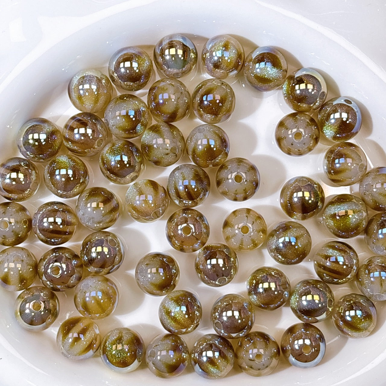 ふんわり縞模様 茶色 光学ビーズ 16㎜