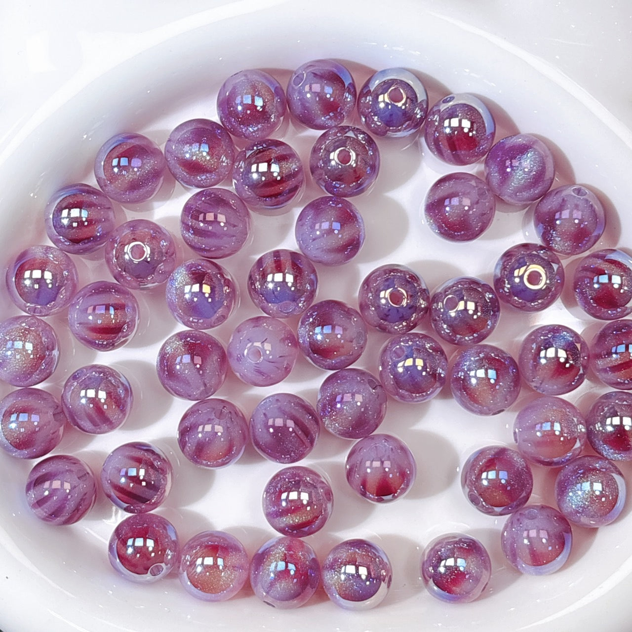 ふんわり縞模様 紫色 光学ビーズ 16㎜