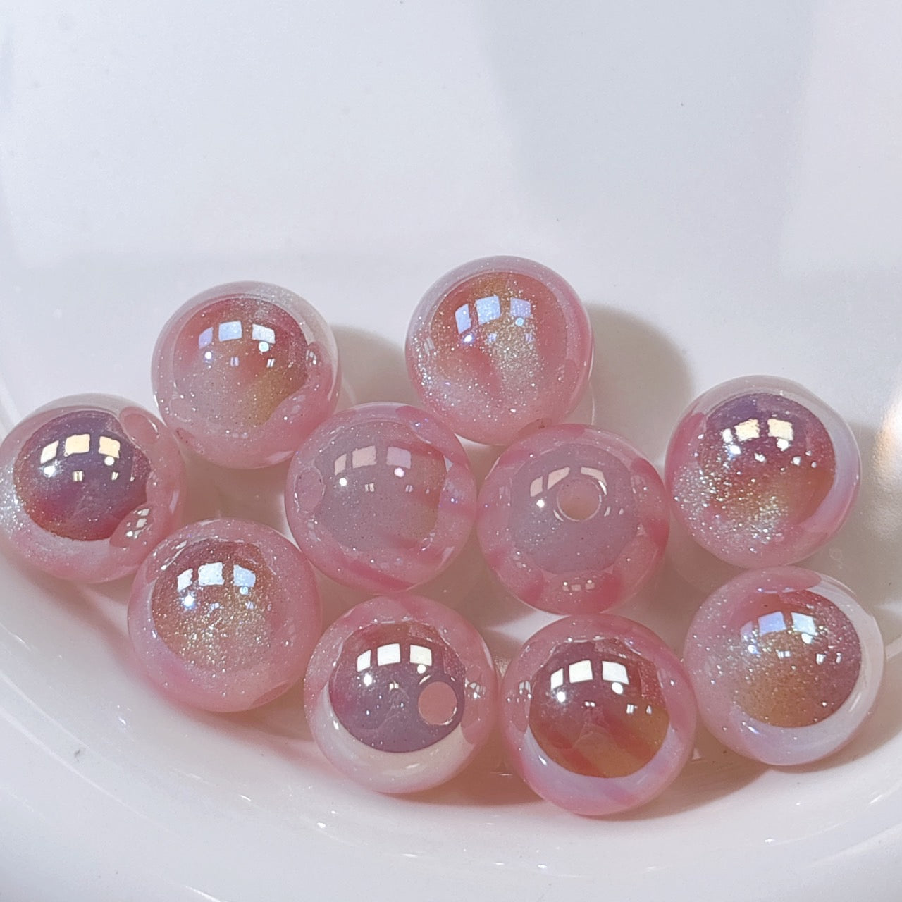 ふんわり縞模様 桜色 光学ビーズ 16㎜