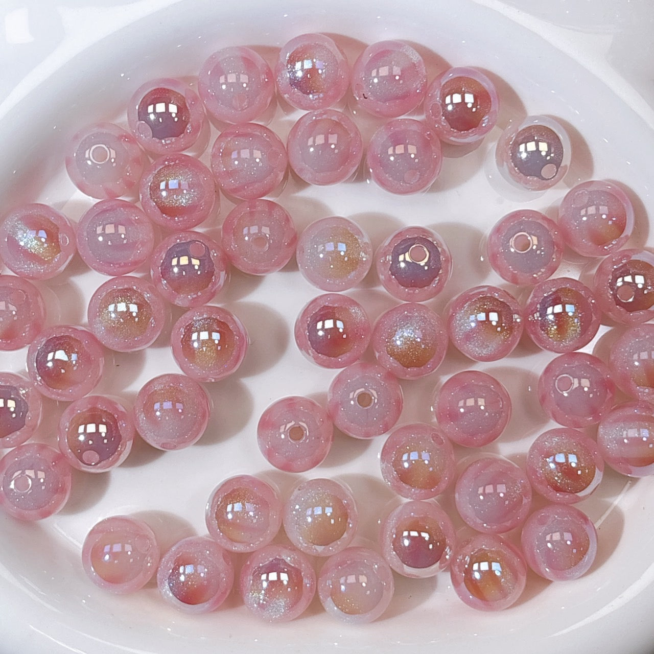 ふんわり縞模様 桜色 光学ビーズ 16㎜