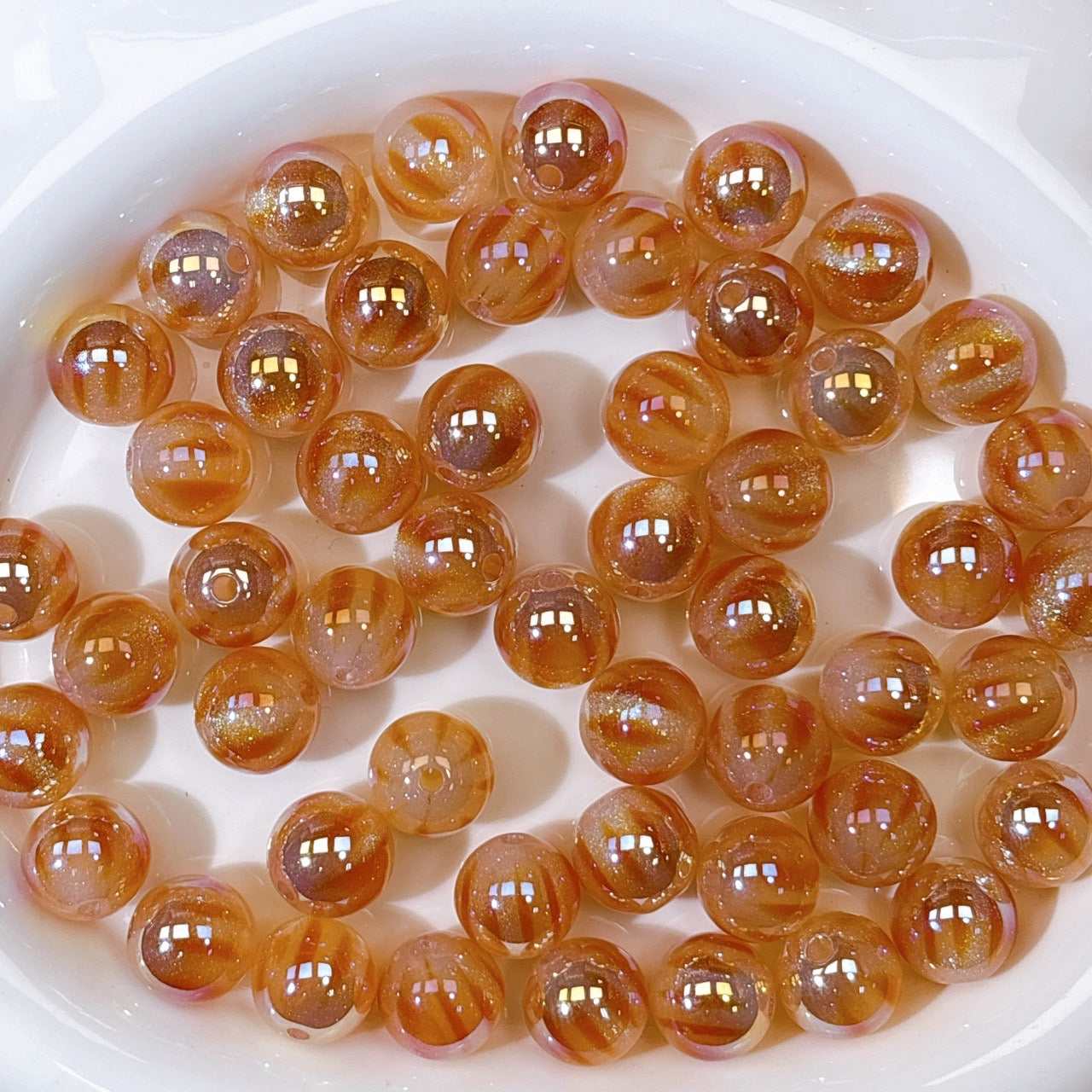ふんわり縞模様 橙色 光学ビーズ 16㎜