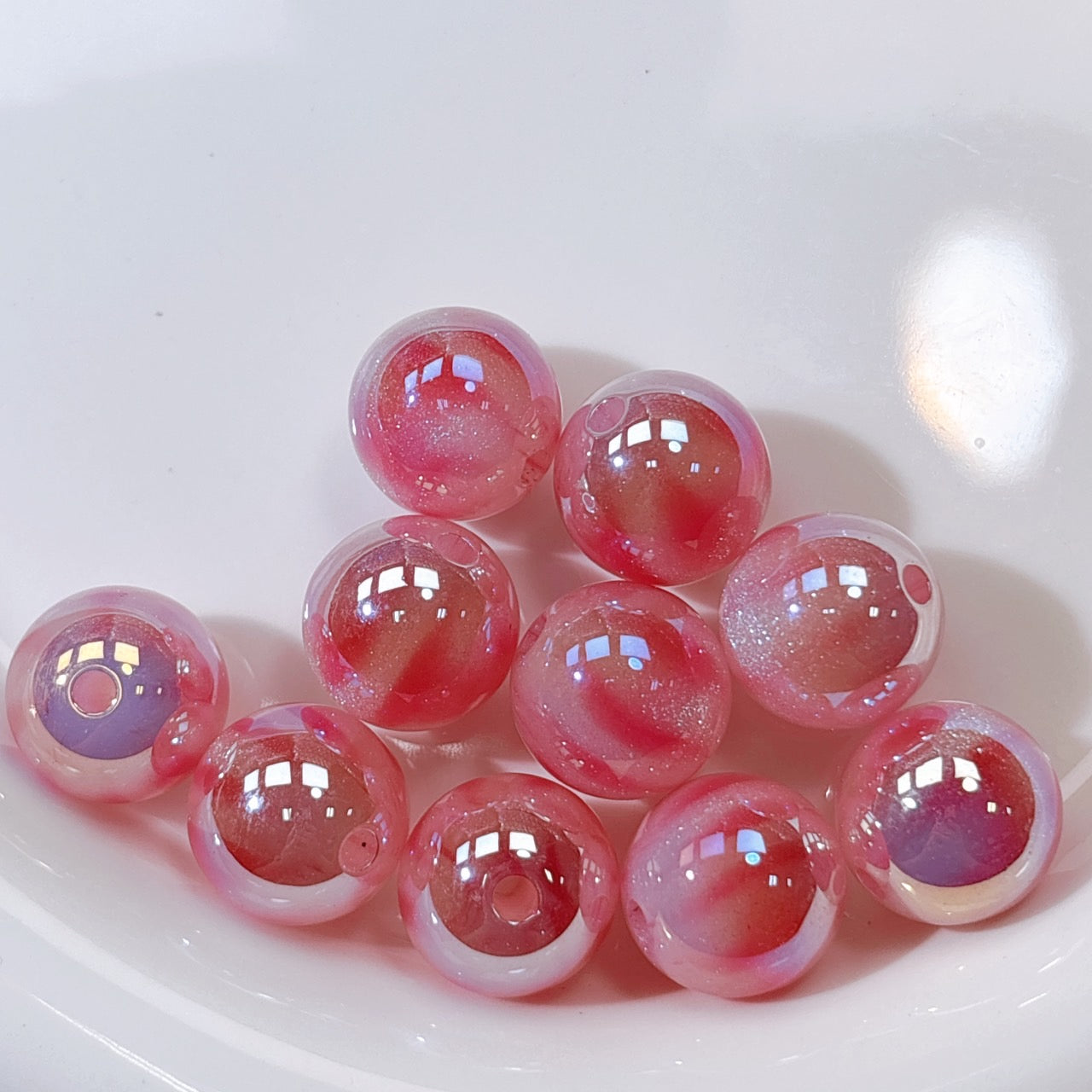 ふんわり縞模様 桃色 光学ビーズ 16㎜