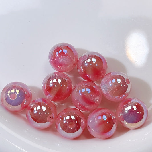 ふんわり縞模様 桃色 光学ビーズ 16㎜