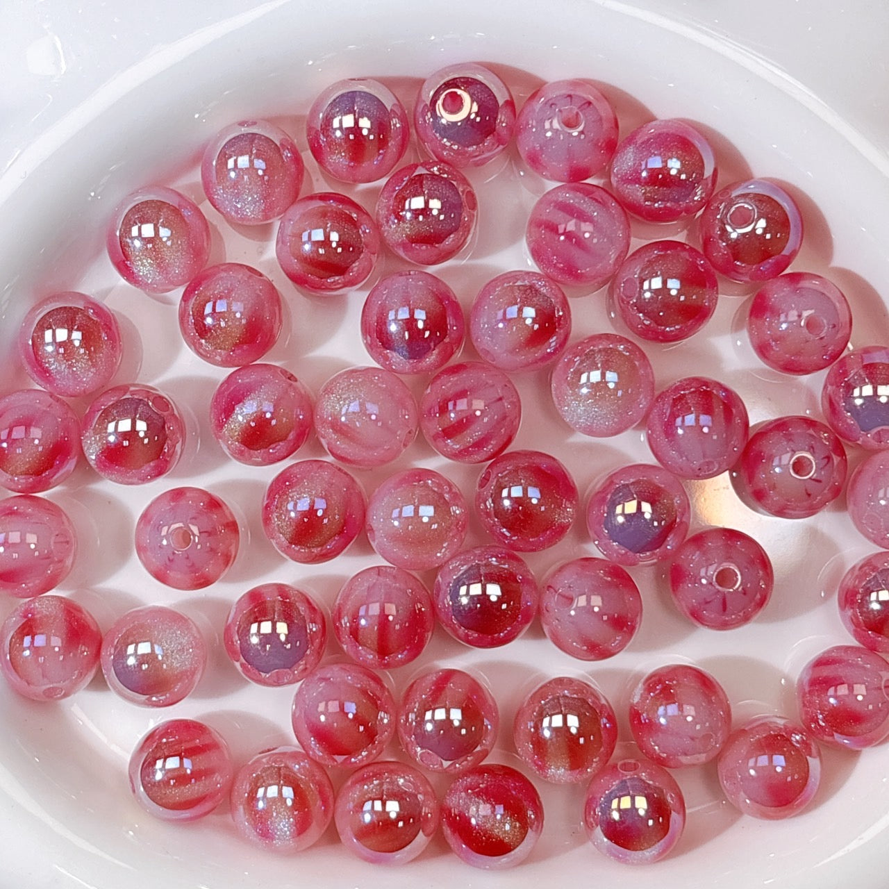 ふんわり縞模様 桃色 光学ビーズ 16㎜