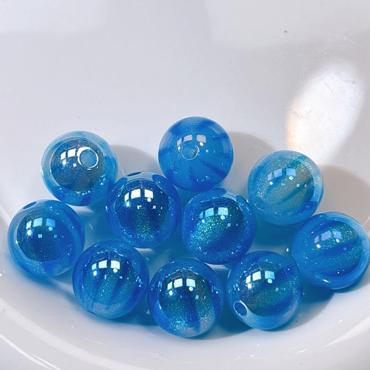 ふんわり縞模様 水色 光学ビーズ 16㎜