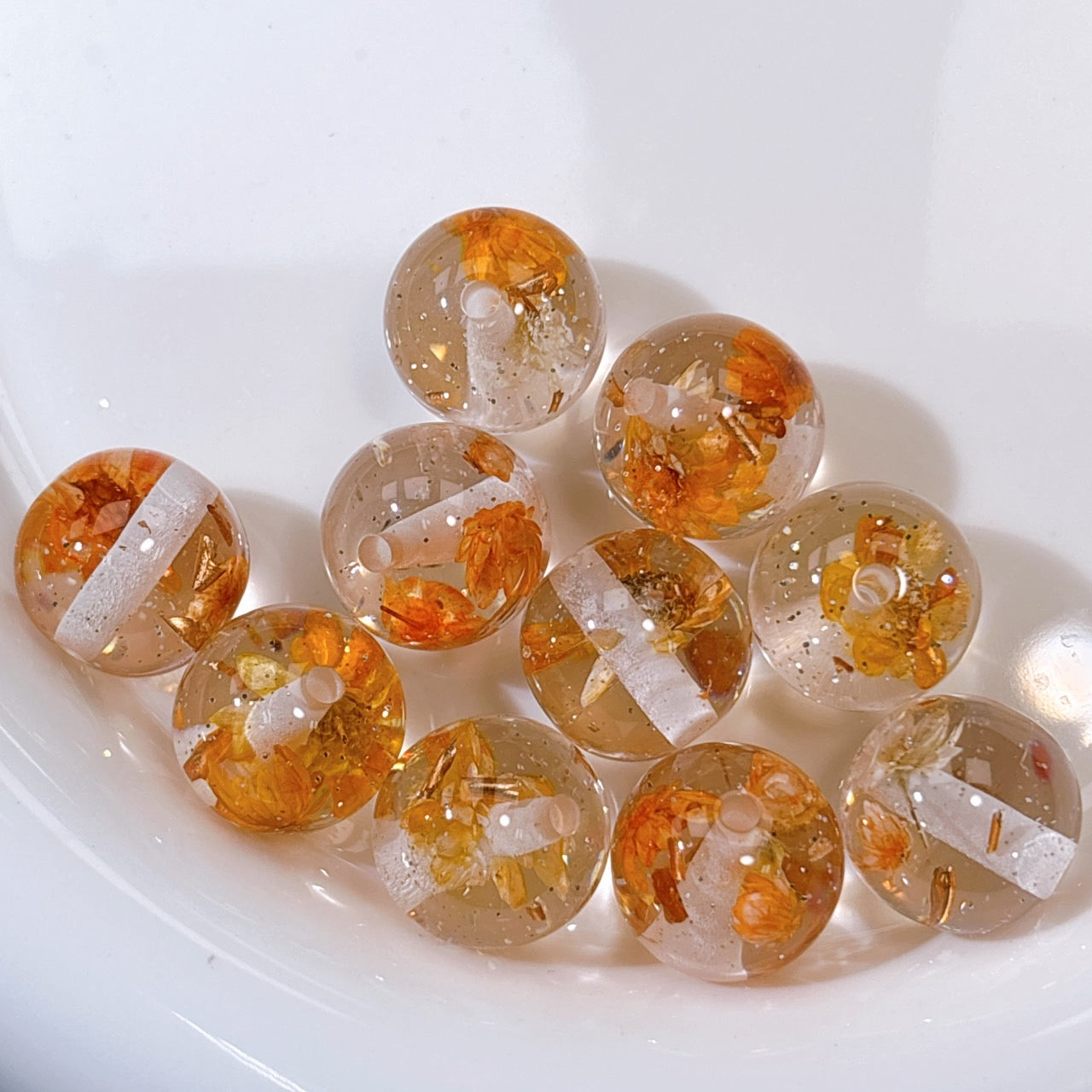 花宵夢シリーズ No.2橙 ドライフラワー・箔ラメ入り16㎜