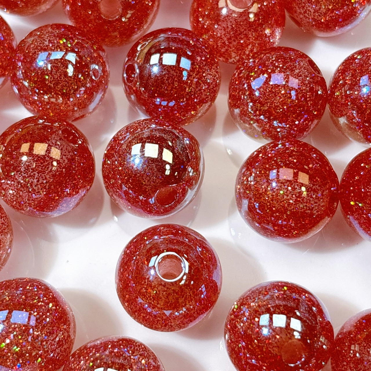 グリッターマジック No.7ローズレッド 光学ビーズ 16㎜