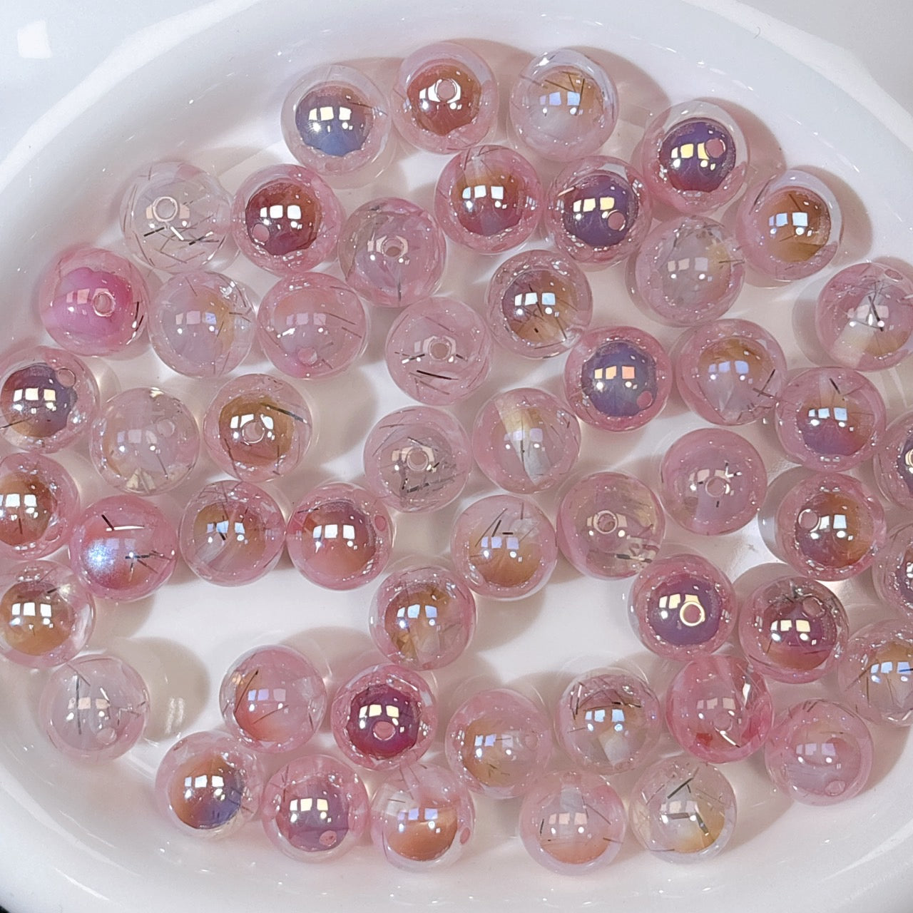 霧の銀糸 No.2ベビーピンク 光学ビーズ 16㎜