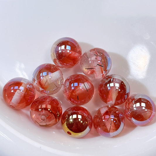 霧の銀糸 No.4プラムレッド 光学ビーズ 16㎜