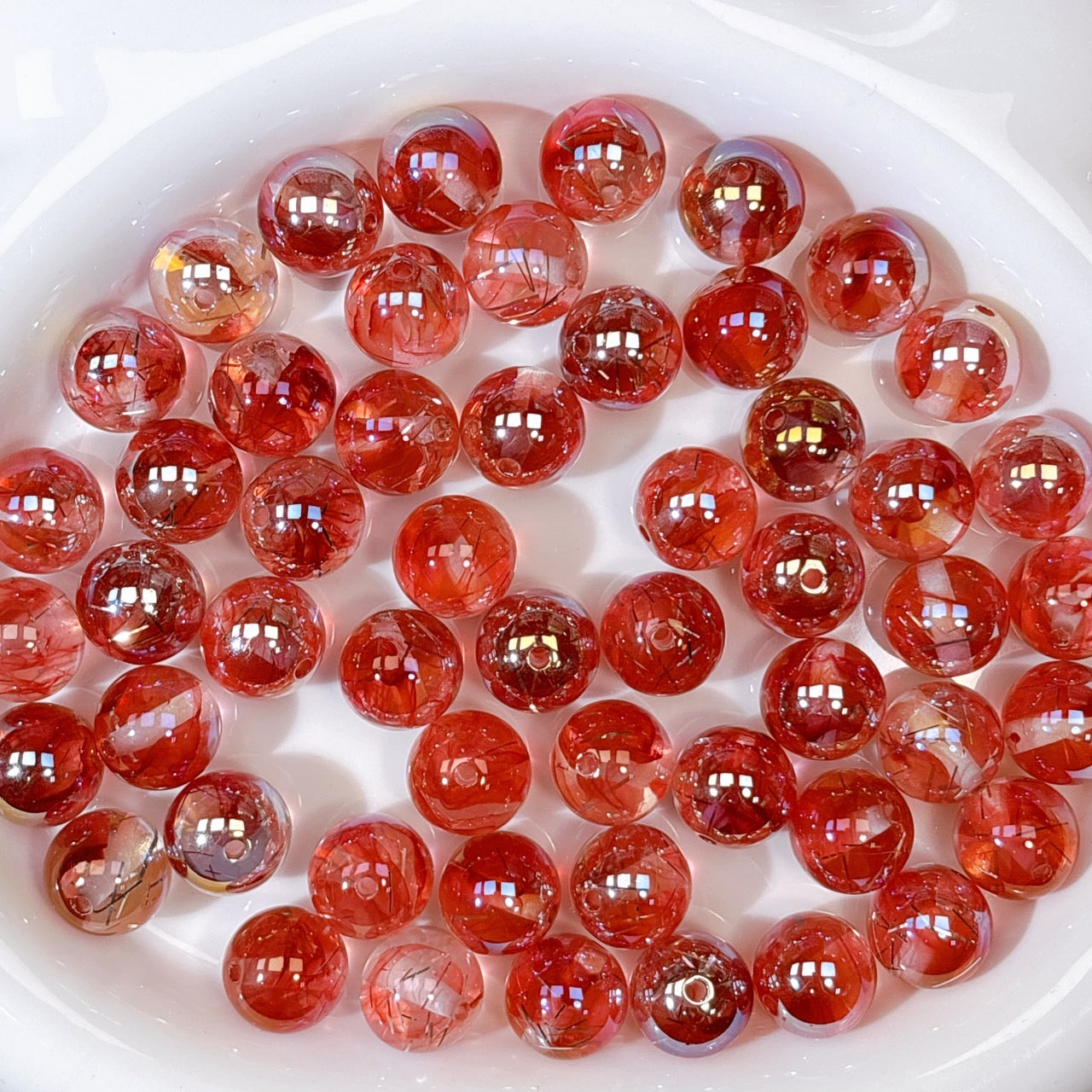 霧の銀糸 No.4プラムレッド 光学ビーズ 16㎜