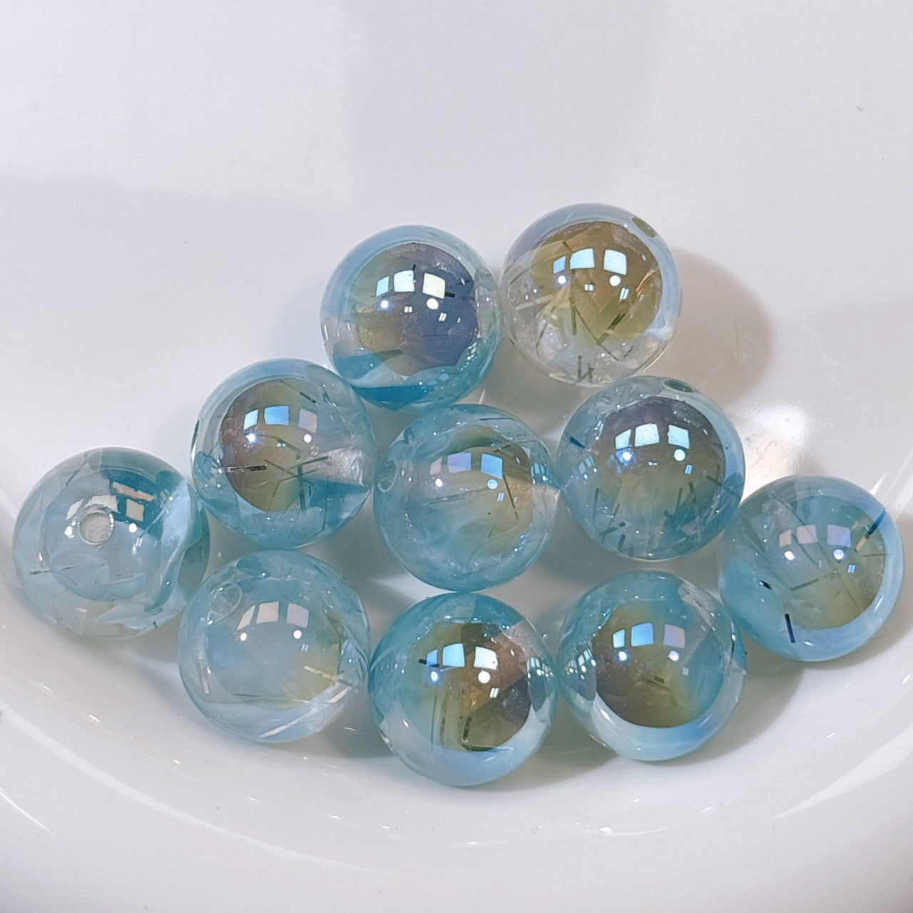 霧の銀糸 No.5パウダーブルー 光学ビーズ 16㎜