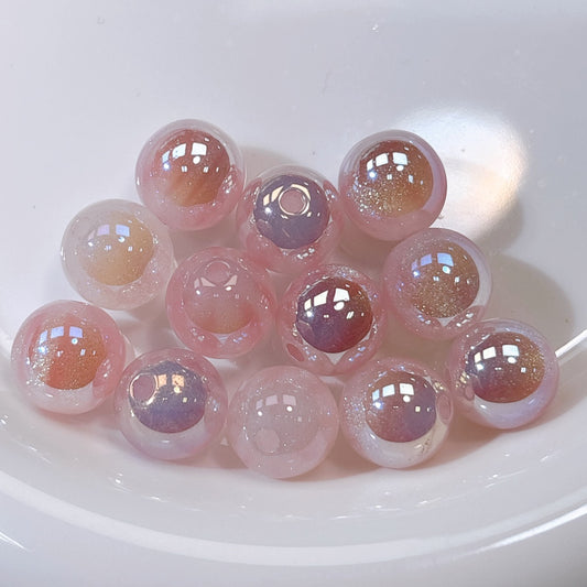 ふんわり縞模様 桜色 光学ビーズ 12㎜