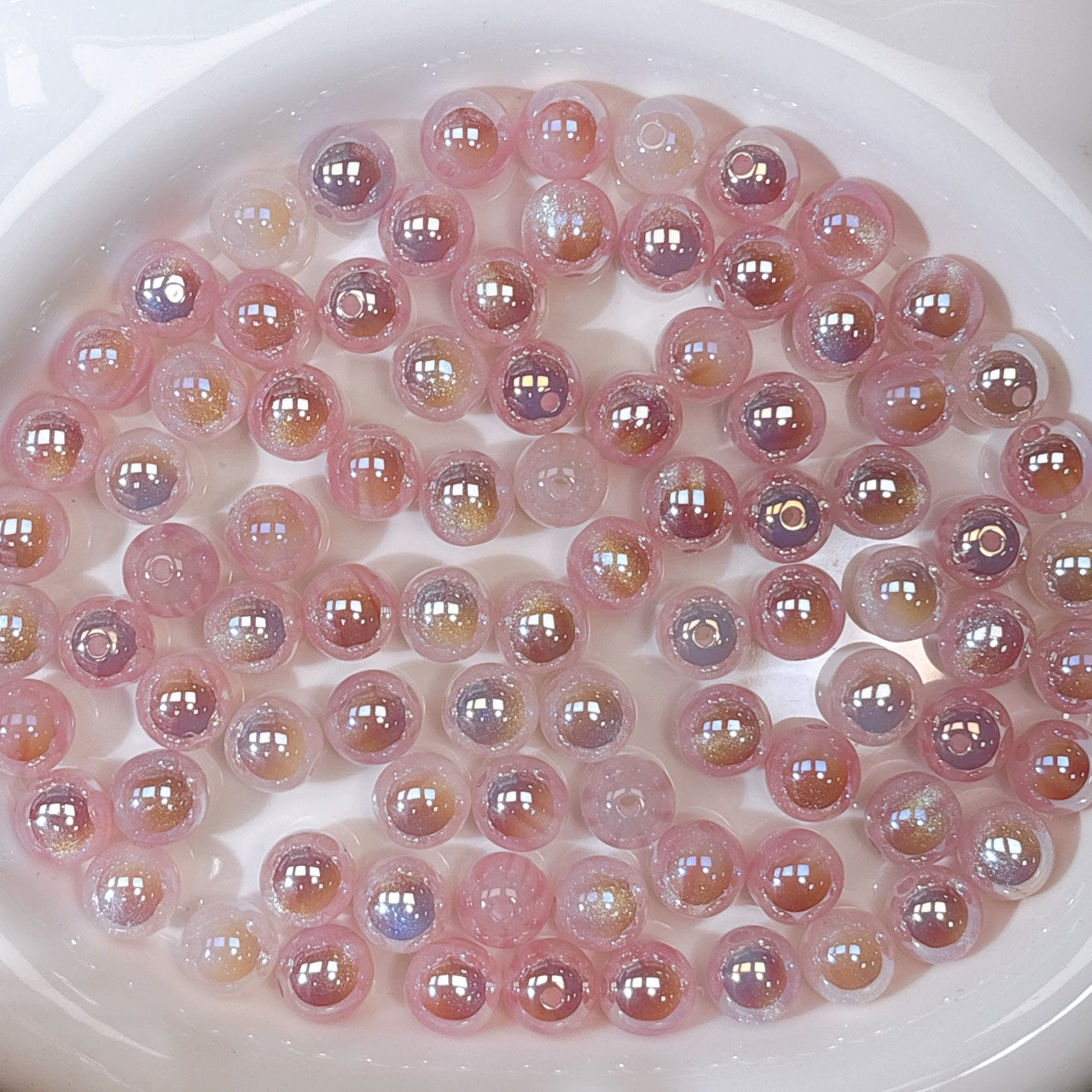 ふんわり縞模様 桜色 光学ビーズ 12㎜