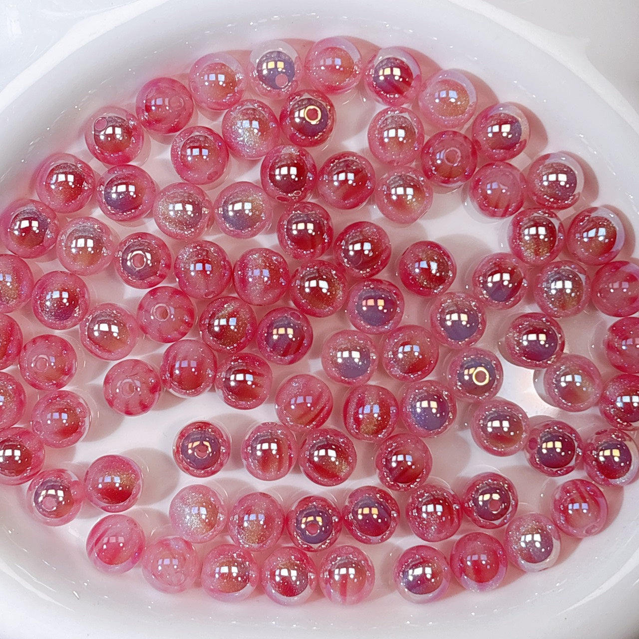 ふんわり縞模様 桃色 光学ビーズ 12㎜