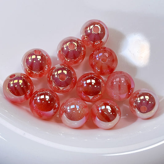 ふんわり縞模様 赤色 光学ビーズ 12㎜