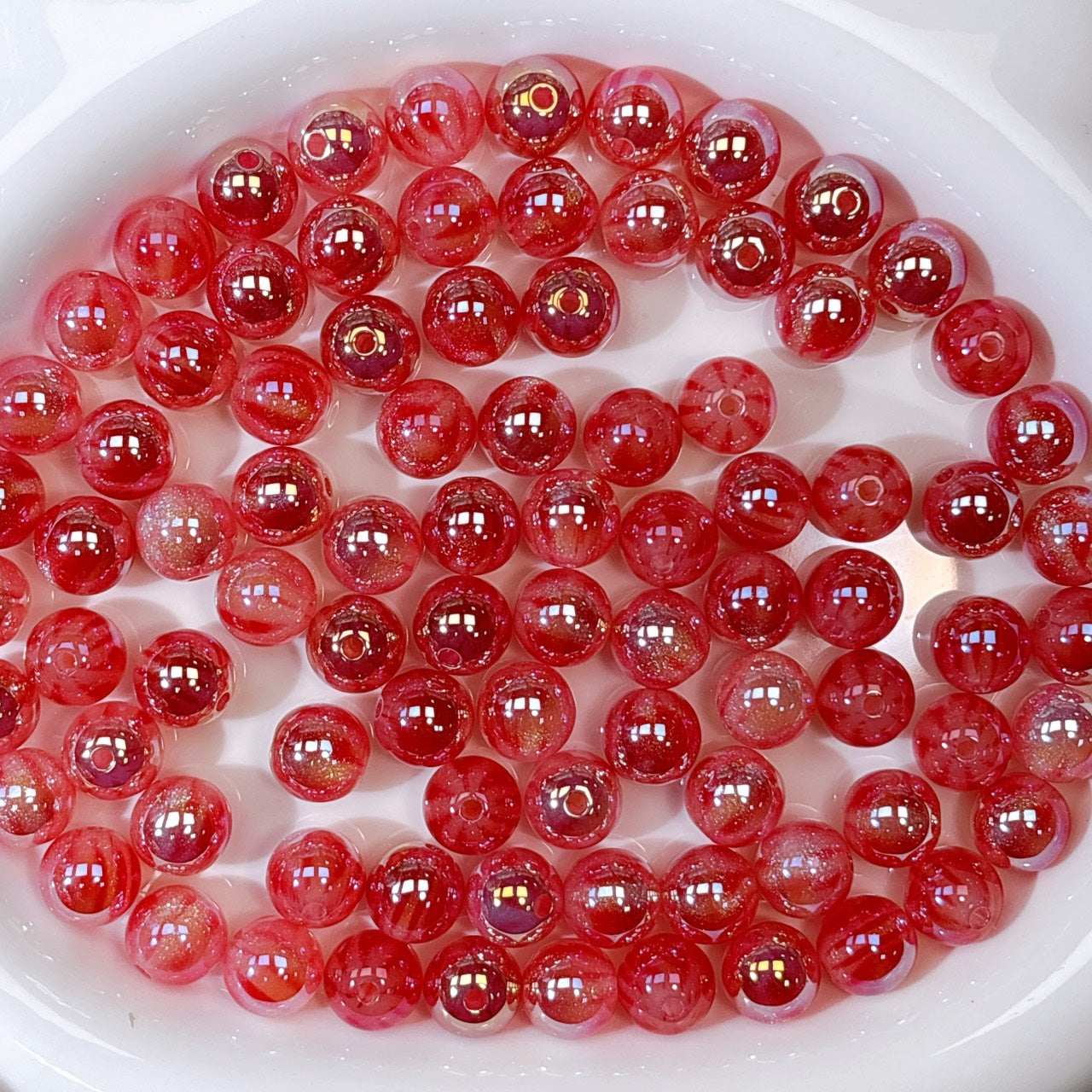 ふんわり縞模様 赤色 光学ビーズ 12㎜