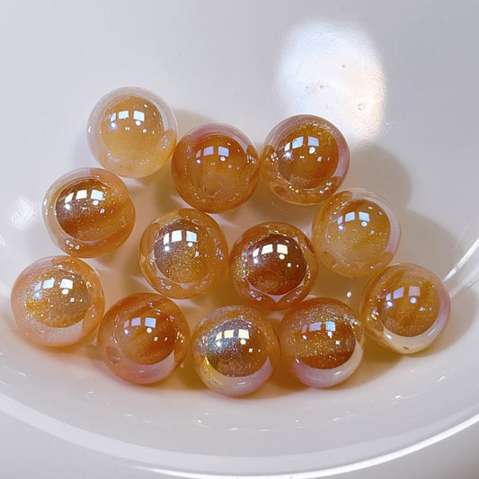 ふんわり縞模様 橙色 光学ビーズ 12㎜