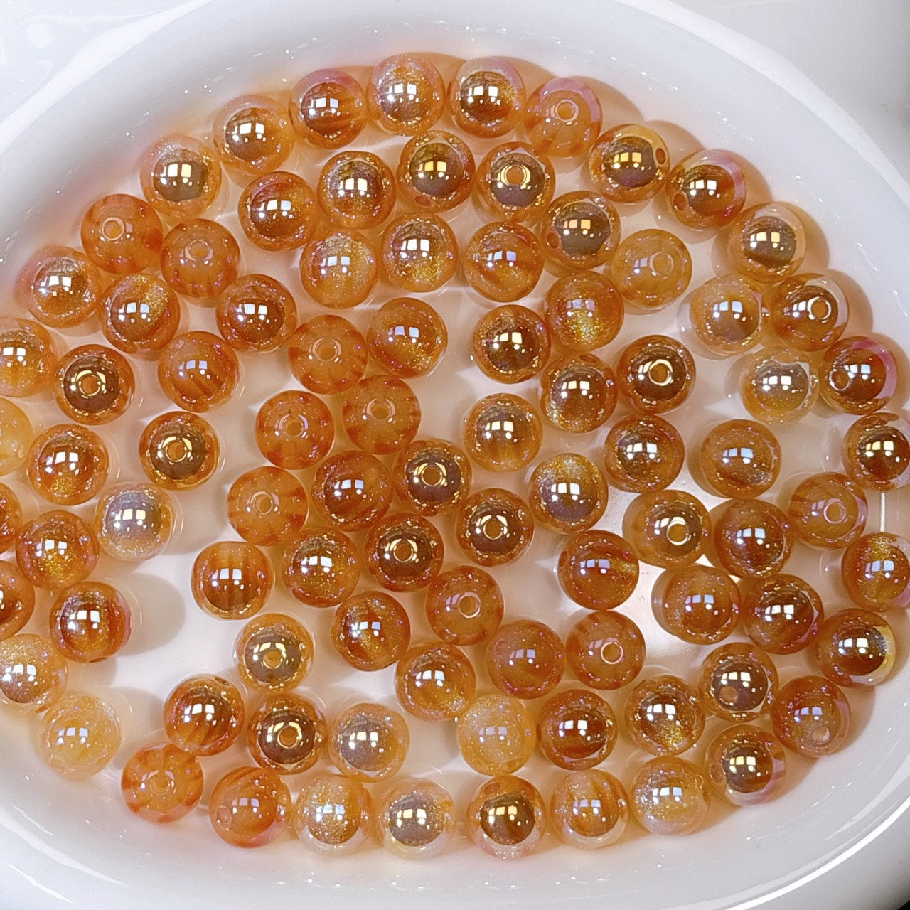 ふんわり縞模様 橙色 光学ビーズ 12㎜