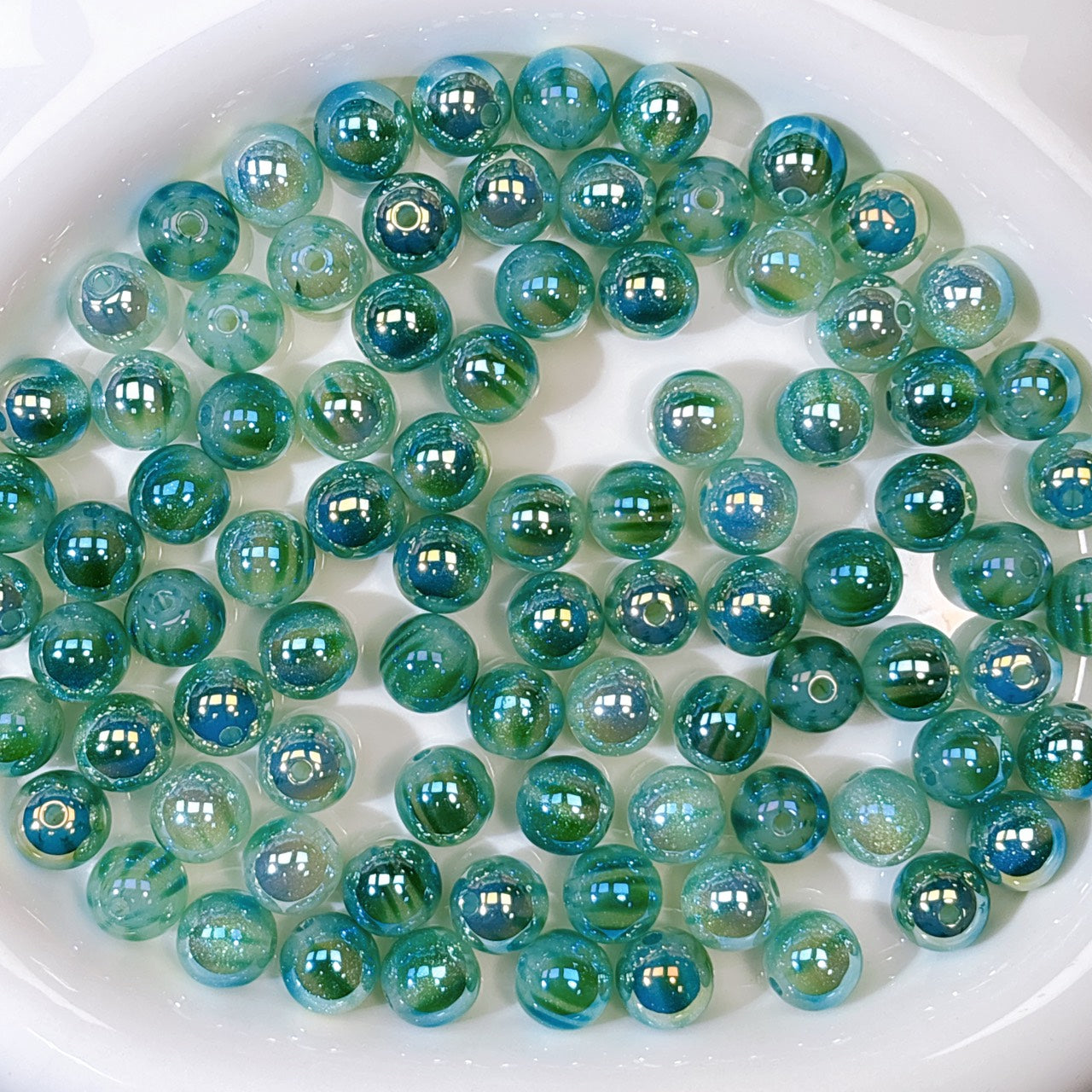 ふんわり縞模様 緑色 光学ビーズ 12㎜