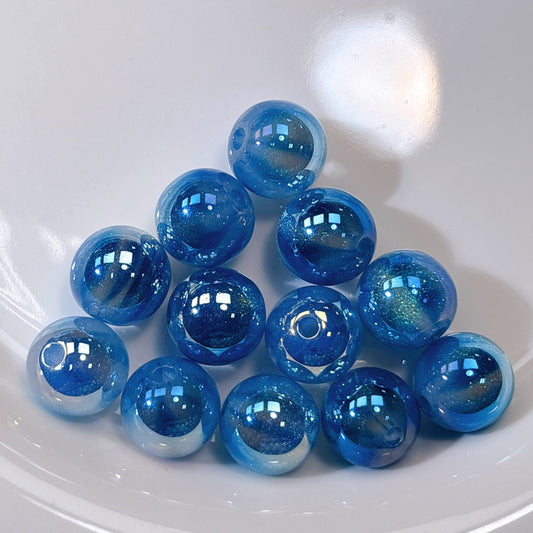 ふんわり縞模様 青色 光学ビーズ 12㎜