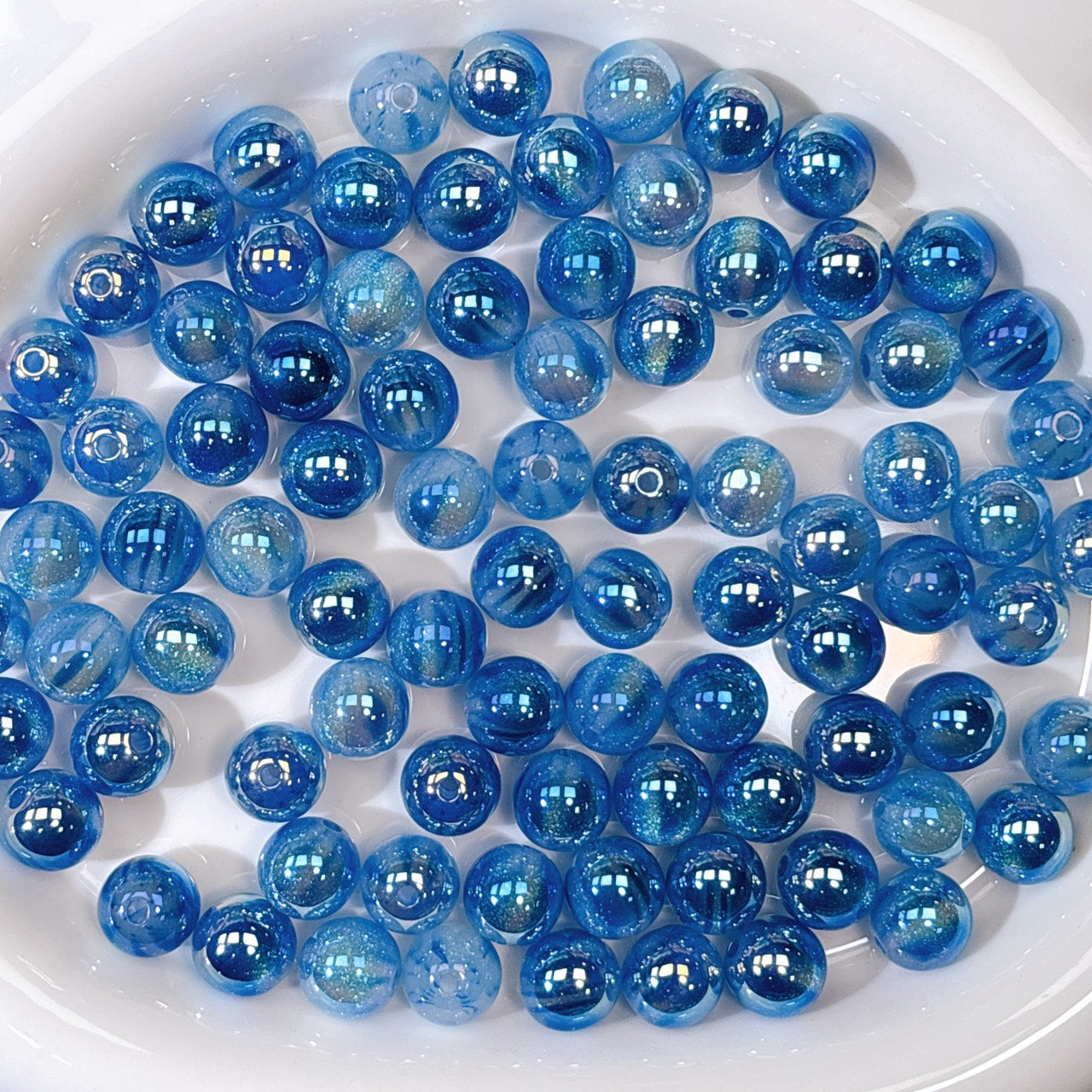 ふんわり縞模様 青色 光学ビーズ 12㎜
