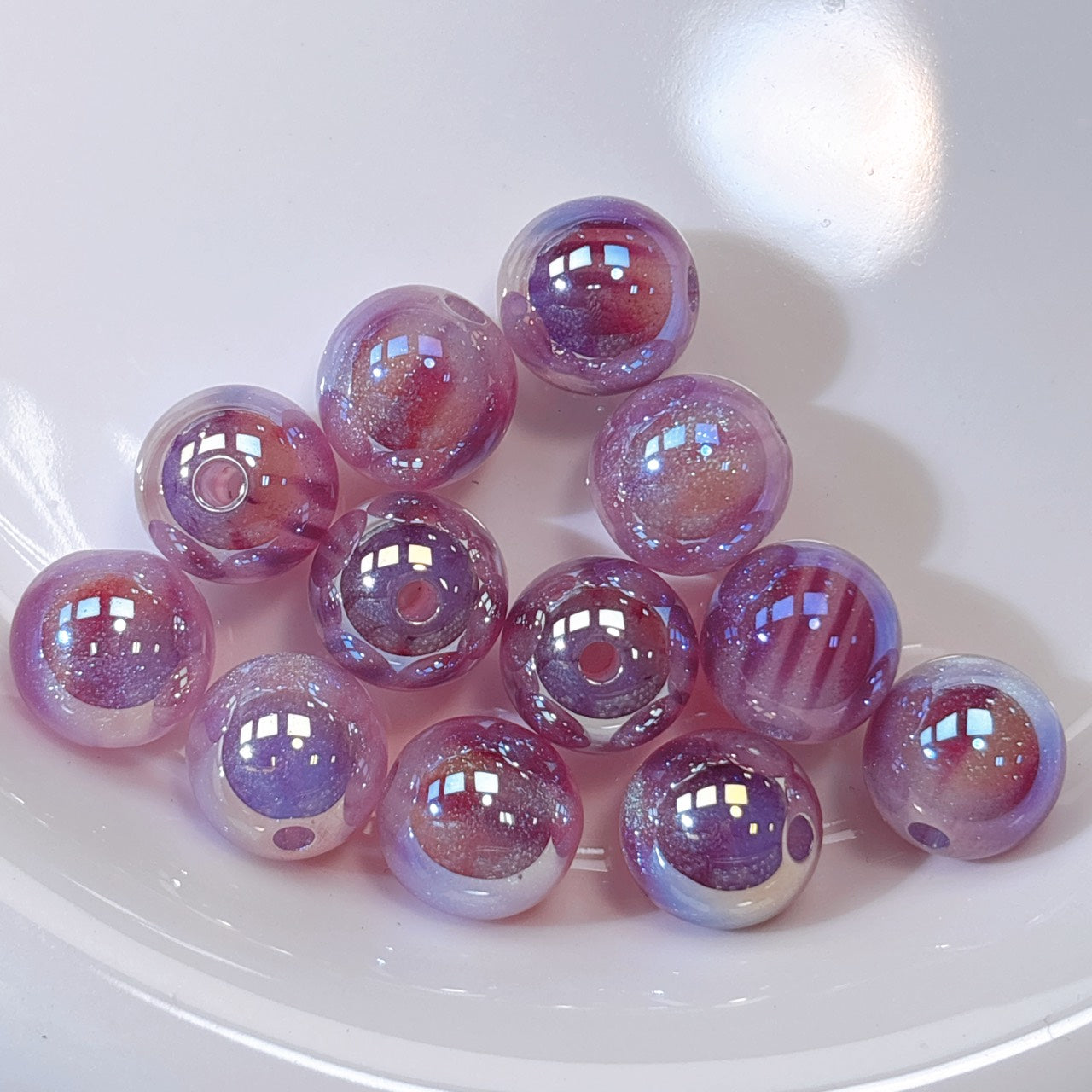 ふんわり縞模様 紫色 光学ビーズ 12㎜