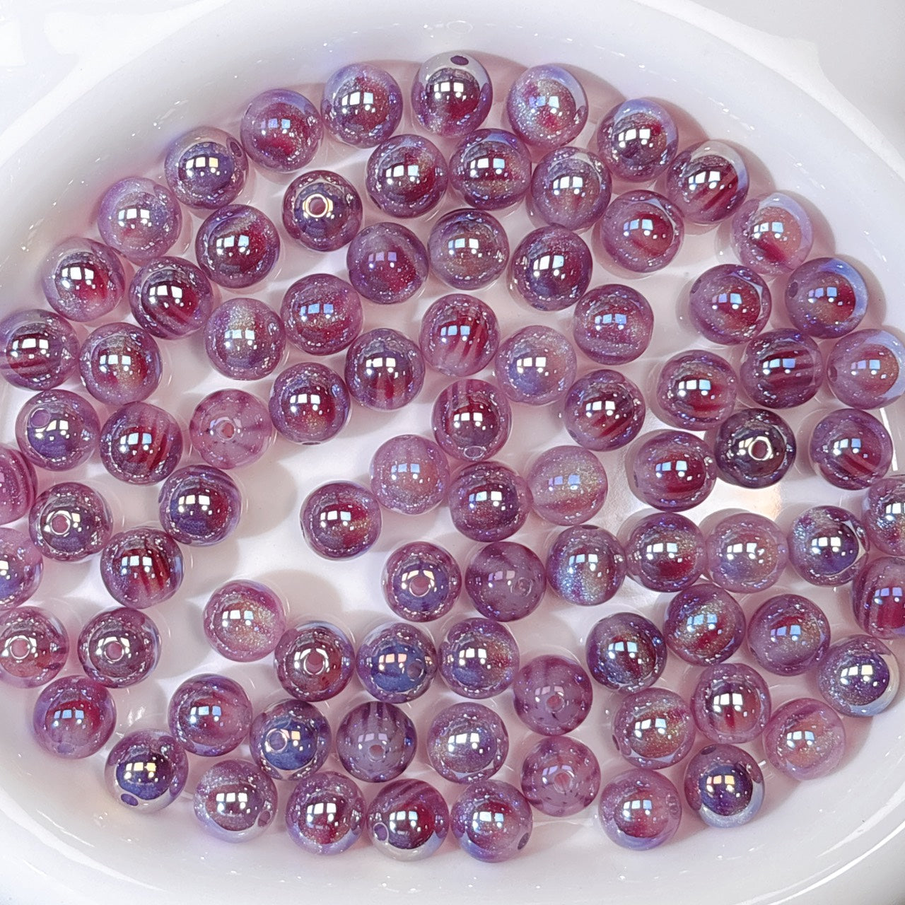 ふんわり縞模様 紫色 光学ビーズ 12㎜