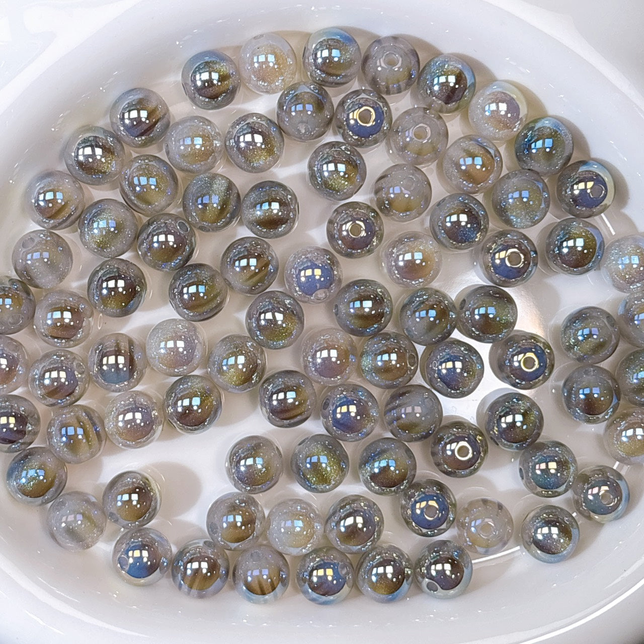 ふんわり縞模様 灰色 光学ビーズ 12㎜