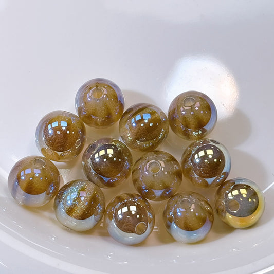 ふんわり縞模様 茶色 光学ビーズ 12㎜