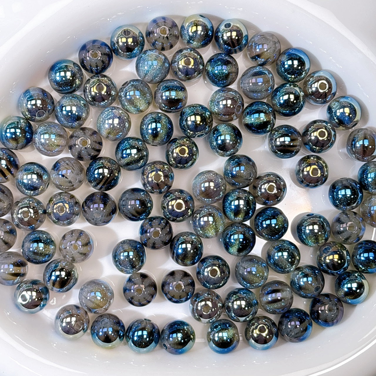 ふんわり縞模様 黒色 光学ビーズ 12㎜