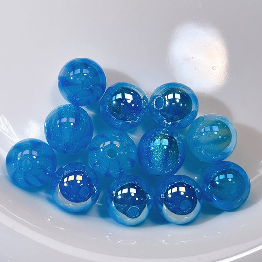 ふんわり縞模様 水色 光学ビーズ 12㎜