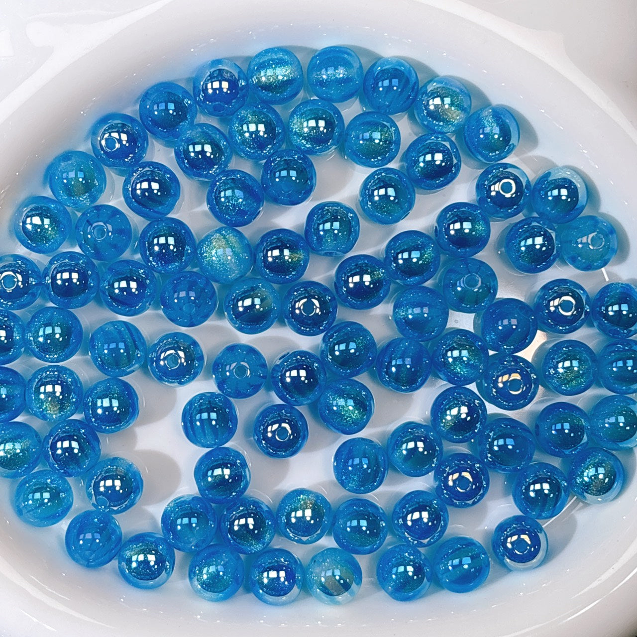 ふんわり縞模様 水色 光学ビーズ 12㎜