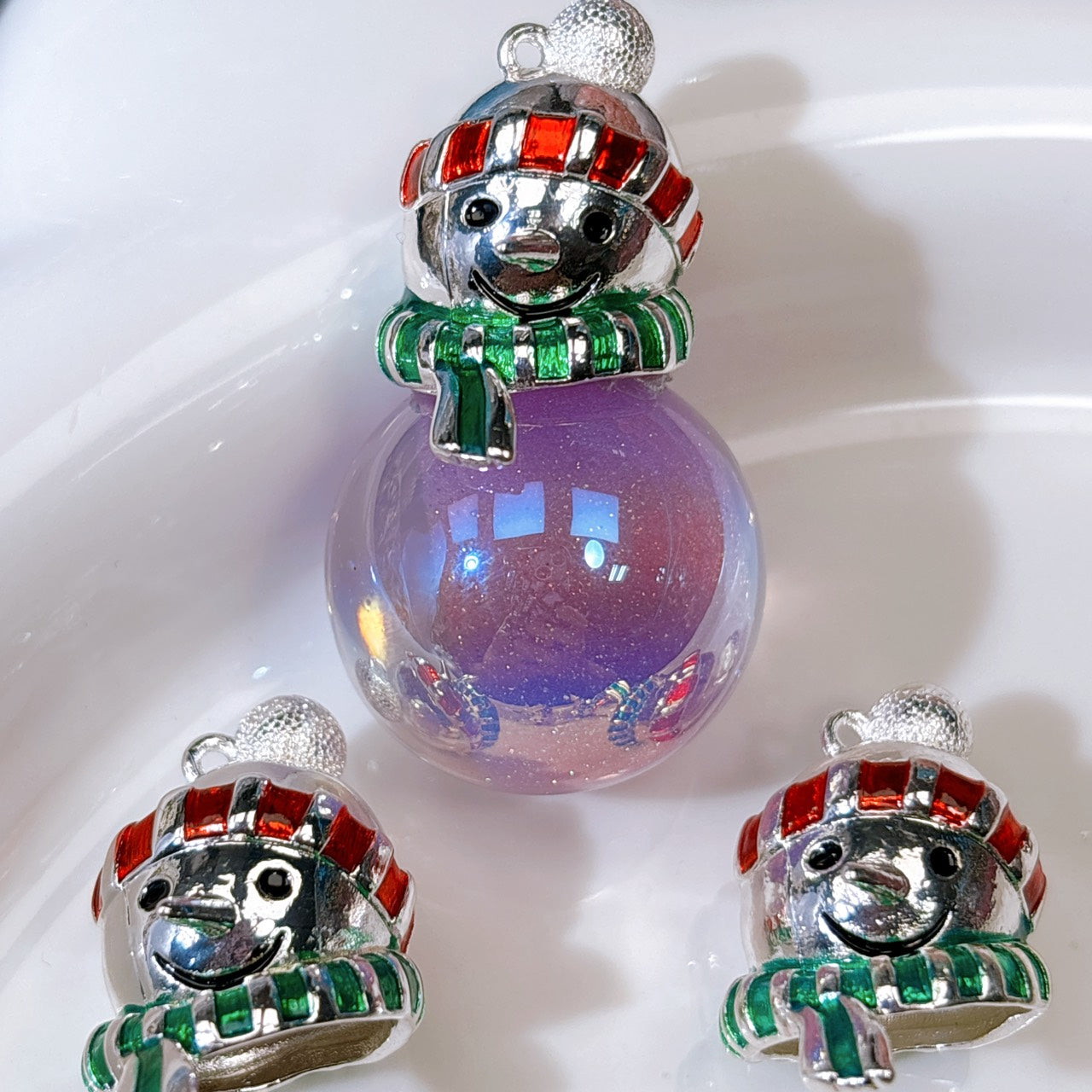 25㎜半穴ビーズ用・雪だるま ヒートン シルバー