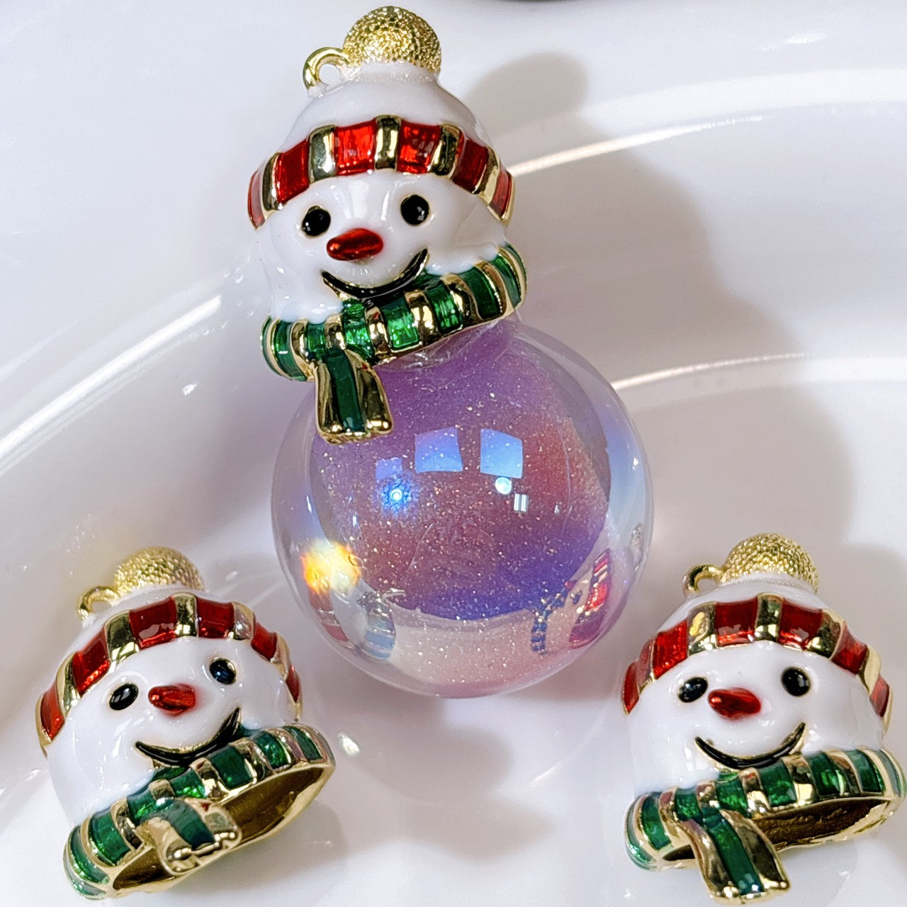 25㎜半穴ビーズ用・雪だるま ヒートン ホワイト