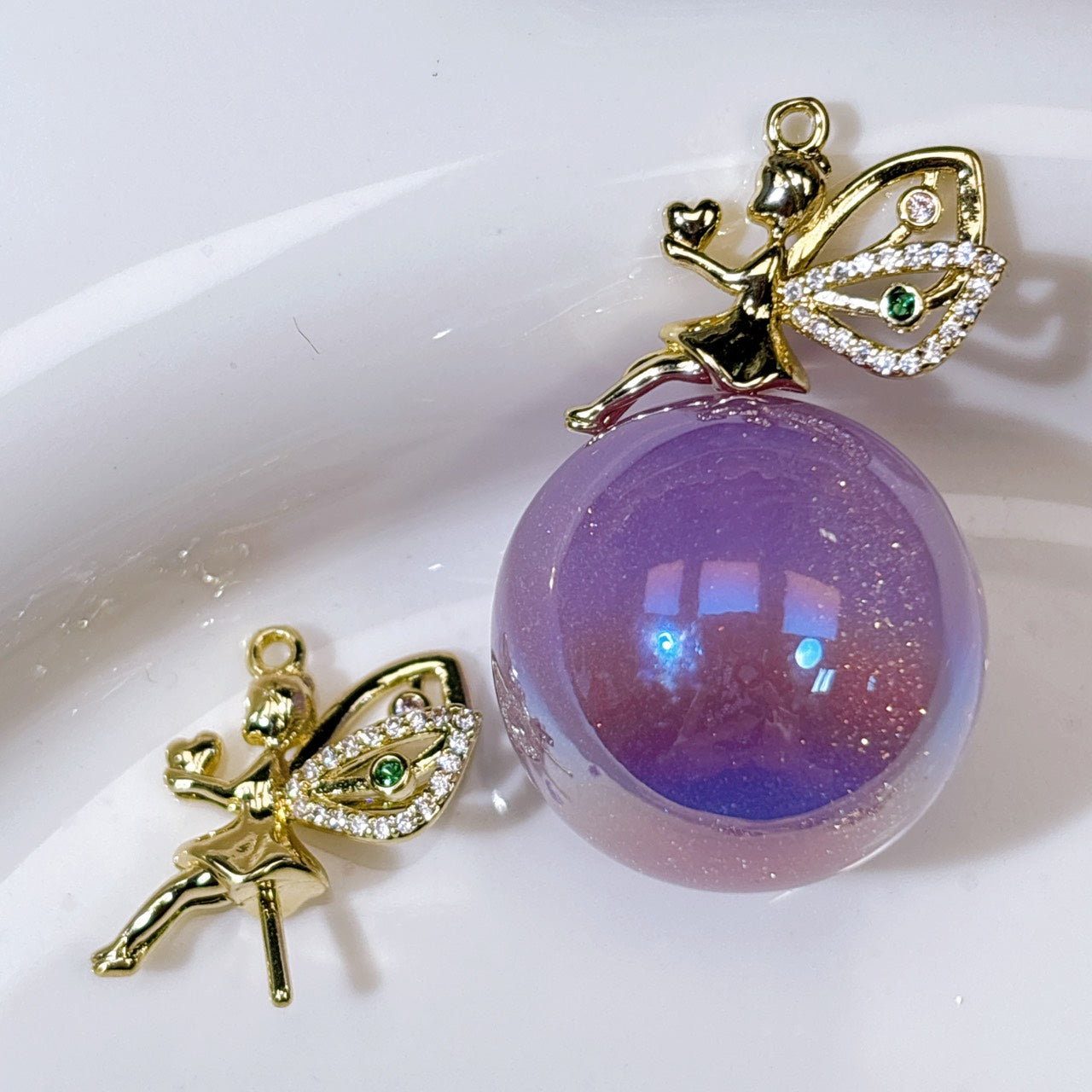 25㎜半穴ビーズ用・ラインストーン付き フェアリー ヒートン ゴールド