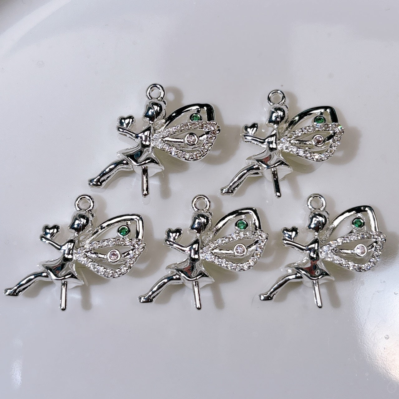 25㎜半穴ビーズ用・ラインストーン付き フェアリー ヒートン シルバー